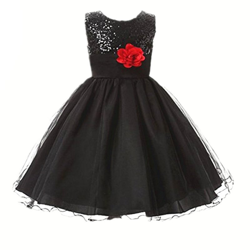 DreamHigh Sequined Flower Girls Party Dress (12, Black) - Image 1